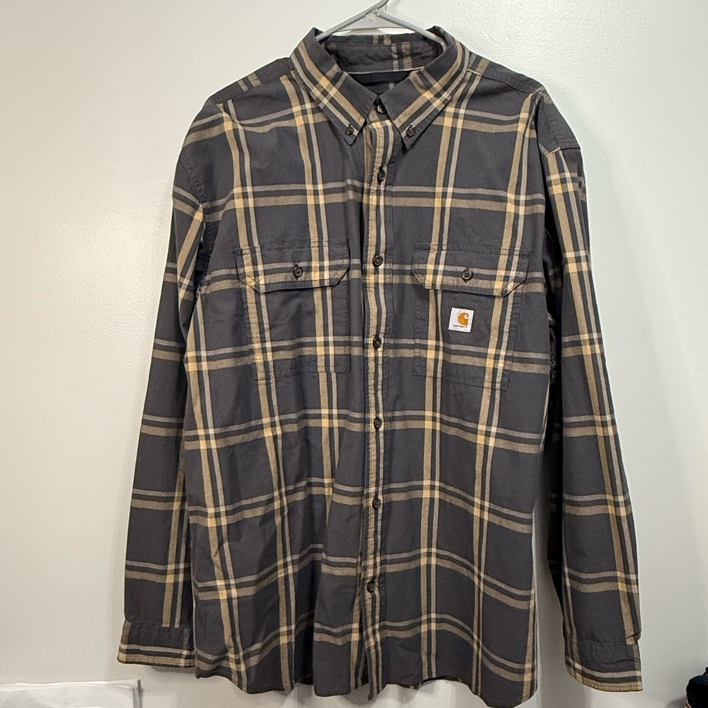 Carhartt XL Loose Fit Charcoal and Yellow Plaid Shirt